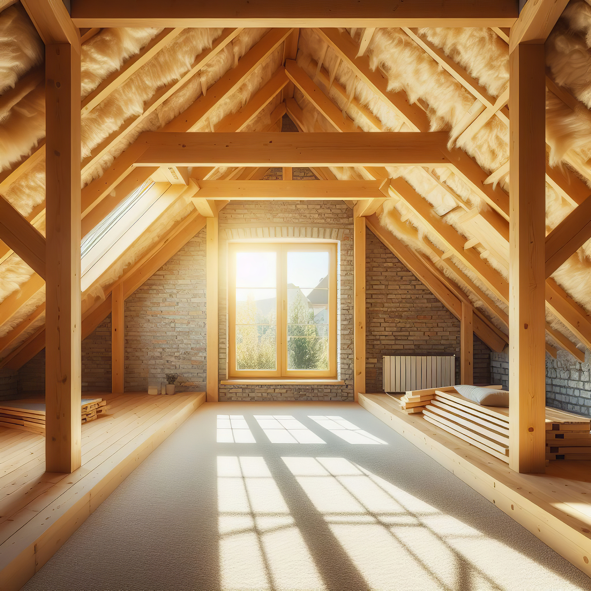 installing insulating rock wool panels between the beams of the