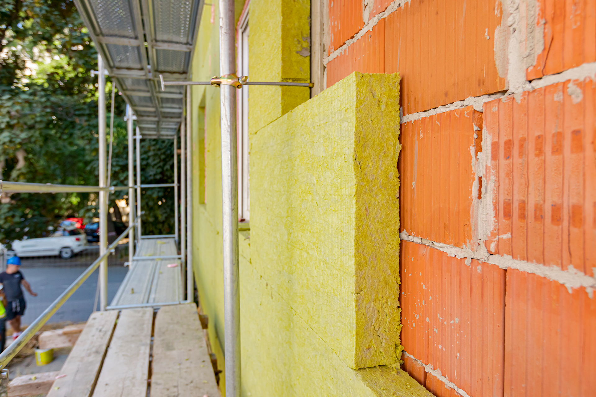View at unfinished thermal wall of unfinished residential buildi