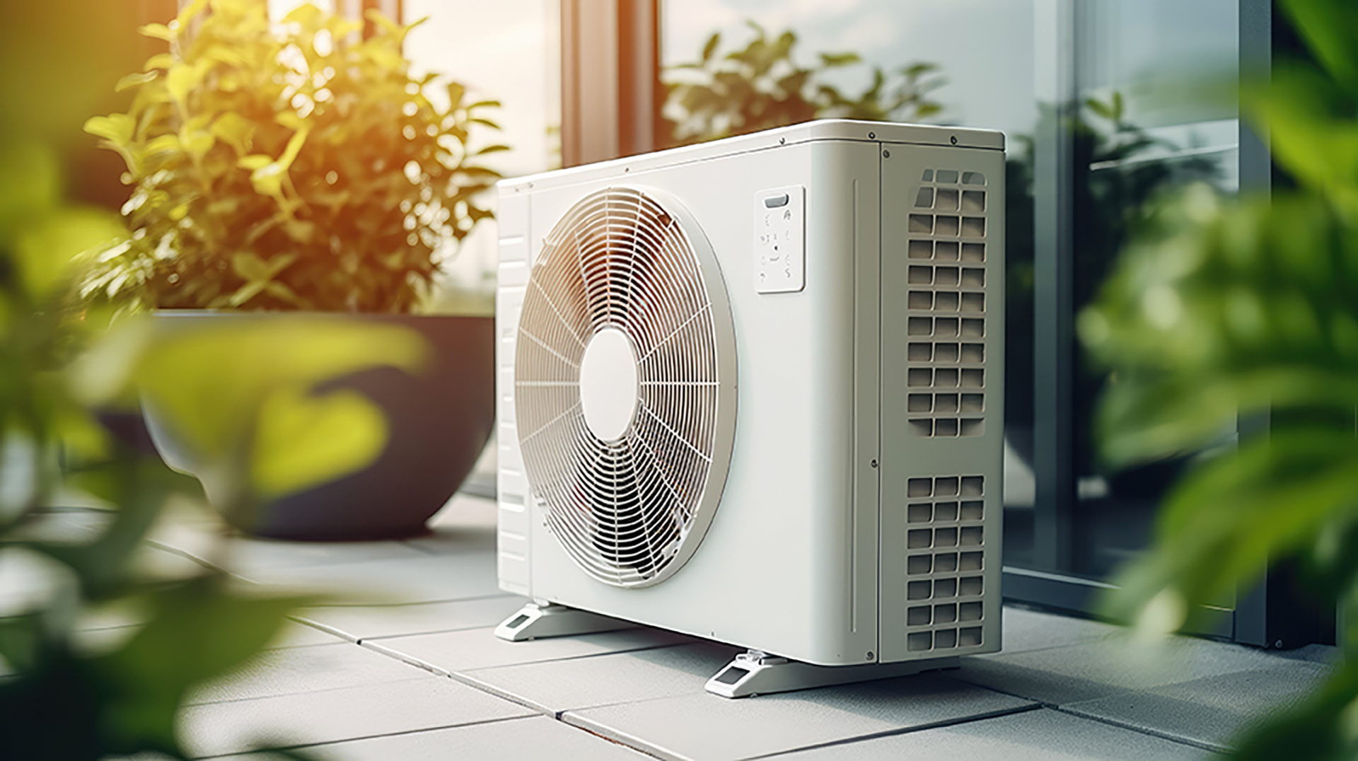 Air source heat pump installed in residential building. Generative AI